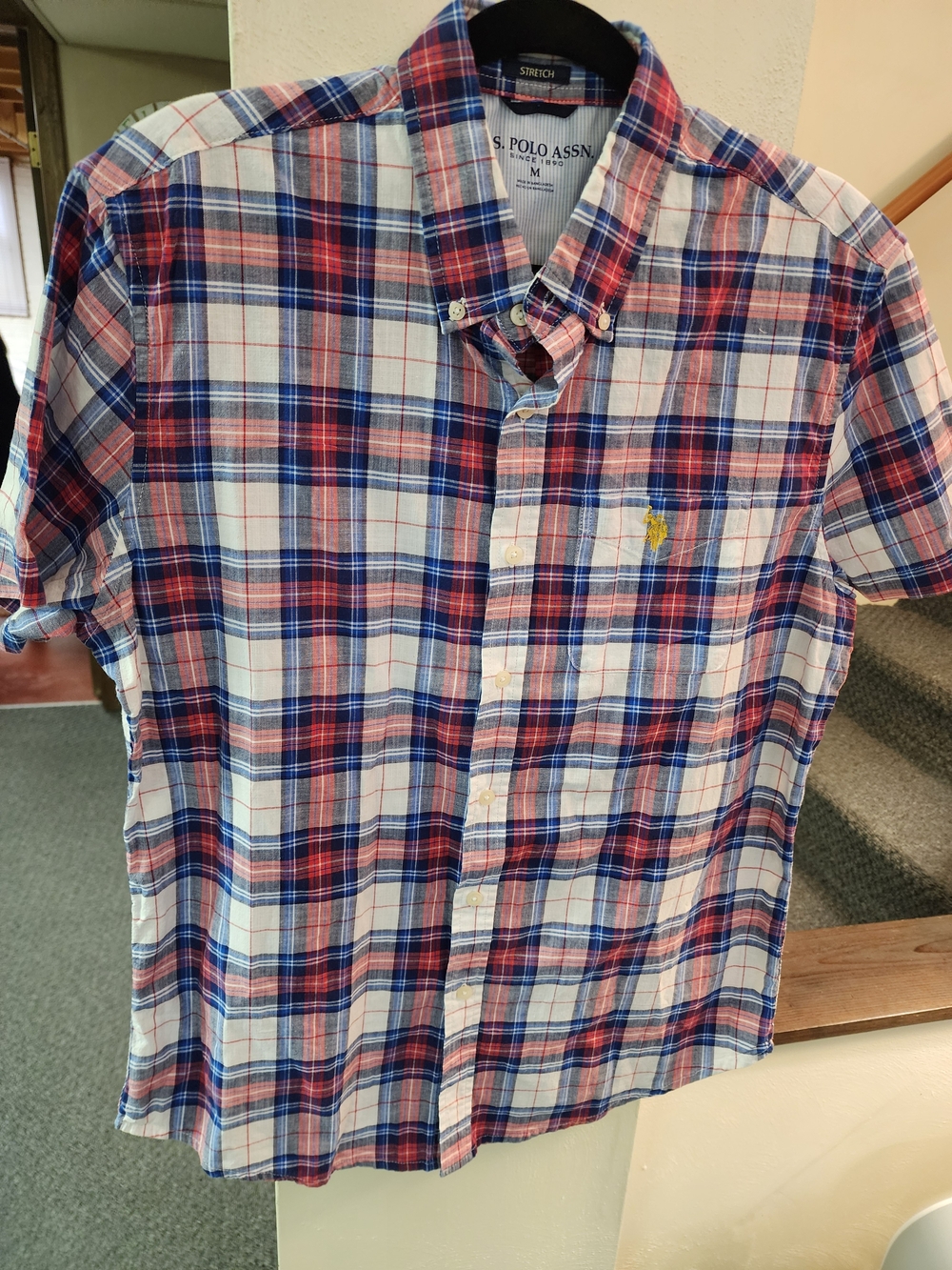 U.S. Polo Assn. Men’s Short-Sleeve Plaid Button-Down Shirt - Red & Blue